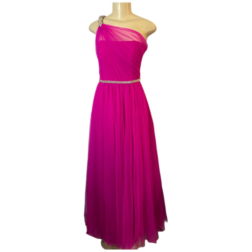 Mark Zunino Fuchsia Pink One Shoulder Gown Tulle Dress Size 3 Fairy Glam